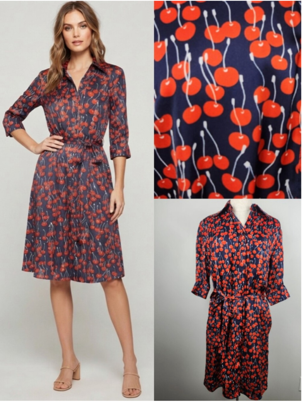 Victoria Victoria Beckham Shirt Dress Cherry Print Business Casual Sz 4 Office